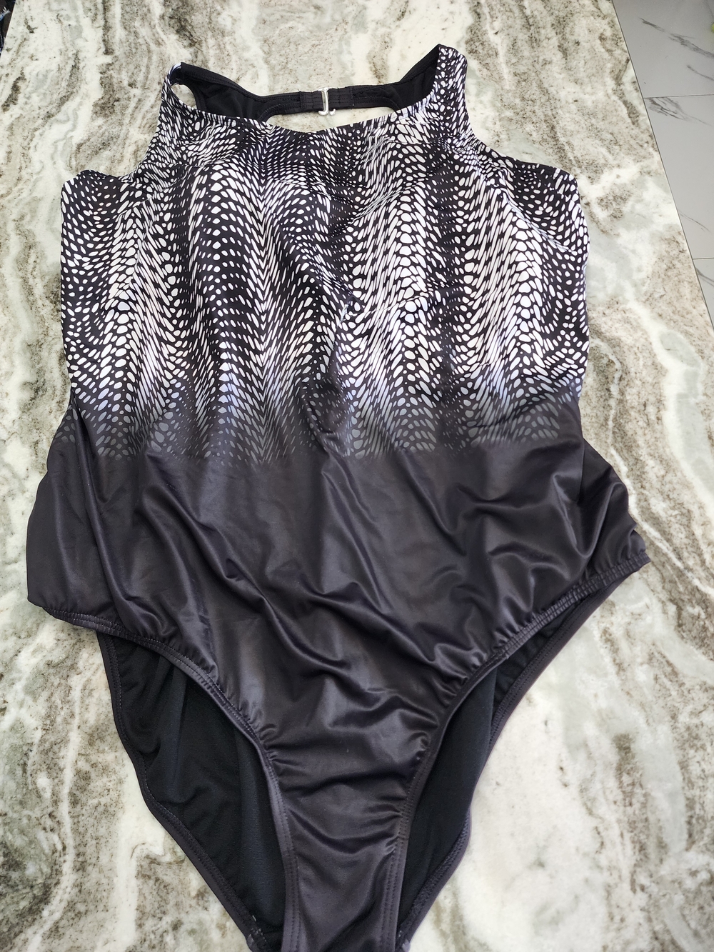 Swimsuits For All Black and White One-Piece Swimsuit with Patterned Top
